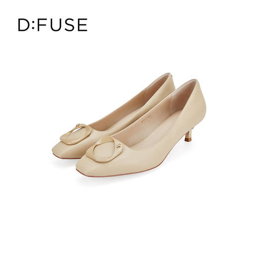 DFuse迪芙斯秋季新款单鞋女牛皮方头烤漆饰扣高跟鞋女单鞋DF33111005 商品图2