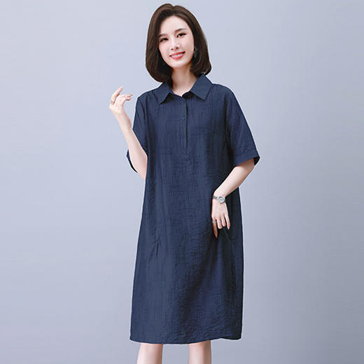 HR WY21109大码宽松遮肉显瘦连衣裙气质翻领时尚天丝裙 商品图3