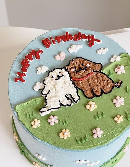 多款式~线条狗情侣情人节七夕手绘蛋糕-低糖处理无添加 商品图2