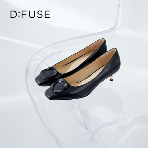 DFuse迪芙斯秋季新款单鞋女牛皮方头烤漆饰扣高跟鞋女单鞋DF33111005 商品图10