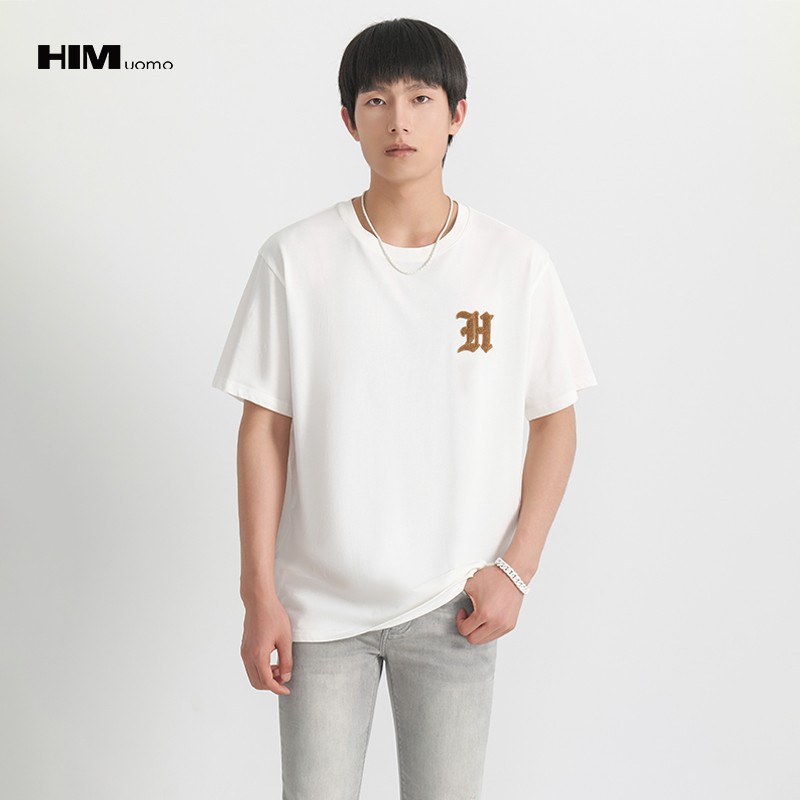 HIM漢崇  简约毛巾绣短袖T恤日常舒适休闲柔软圆领打底衫 2026夏季