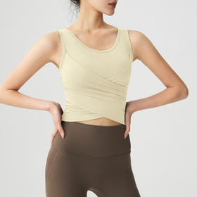 【限时秒】YOGACODE【火树银花系列】交叉褶皱一体式胸垫瑜伽背心YCDS490