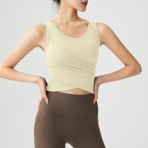 【限时秒】YOGACODE【火树银花系列】交叉褶皱一体式胸垫瑜伽背心YCDS490 商品图0