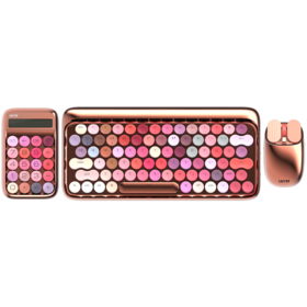 LOFREE/洛斐玫瑰金三件套颜值控超爱复古打字机蓝牙机械眼影键盘玫瑰金绽放红键盘鼠标计算器ipad键盘[福利品]