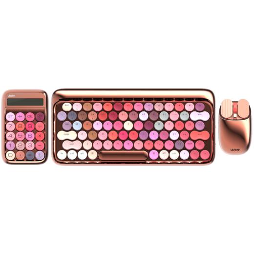 LOFREE/洛斐玫瑰金三件套颜值控超爱复古打字机蓝牙机械眼影键盘玫瑰金绽放红键盘鼠标计算器ipad键盘[福利品] 商品图0
