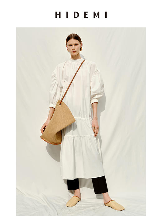 HIDEMI度假系列大花苞褶皱设计感伞状连衣裙 商品图0