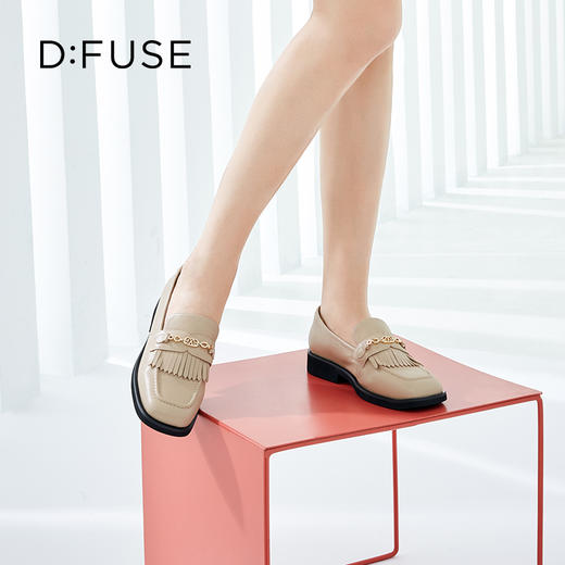 DFuse迪芙斯秋季新款牛皮方头流苏乐福鞋平底单鞋DF33112008 商品图12