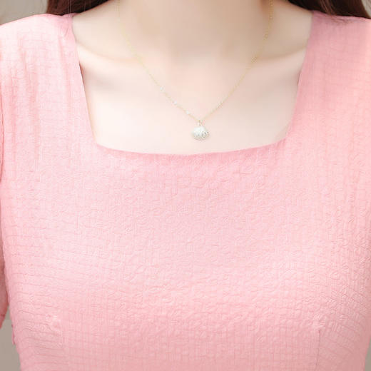 QYM SLA321-L收腰简约时尚雪纺大摆裙方领气质连衣裙 商品图3