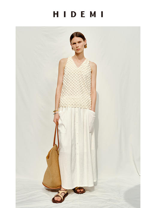 HIDEMI度假系列短流苏立体艺术感提花纽结设计感背心 商品图3