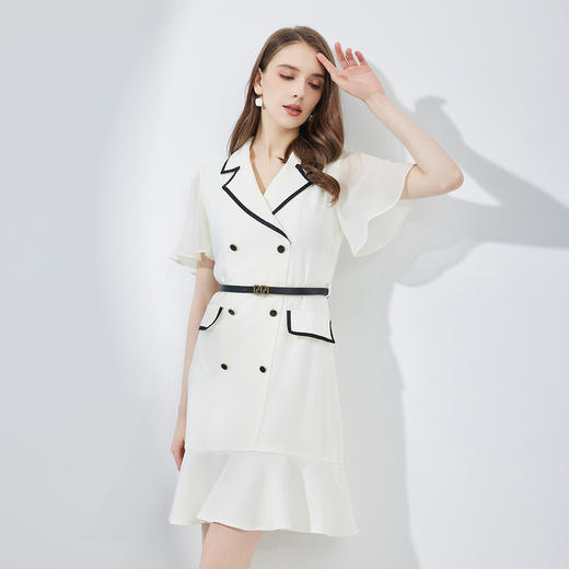 NF8F7斯尔丽瑟俪2023新款撞色镶边荷叶下摆小香风气质显瘦减龄连衣裙 商品图0