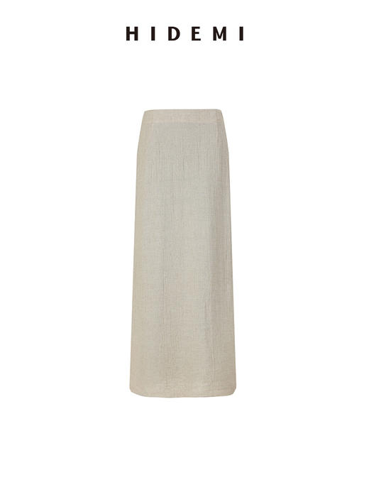 HIDEMI度假系列山丘灰肌理感水洗亚麻套装 V领上衣/半身裙 商品图7