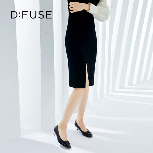 DFuse迪芙斯秋季新款单鞋女牛皮方头烤漆饰扣高跟鞋女单鞋DF33111005 商品图7