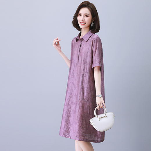 HR WY21109大码宽松遮肉显瘦连衣裙气质翻领时尚天丝裙 商品图2