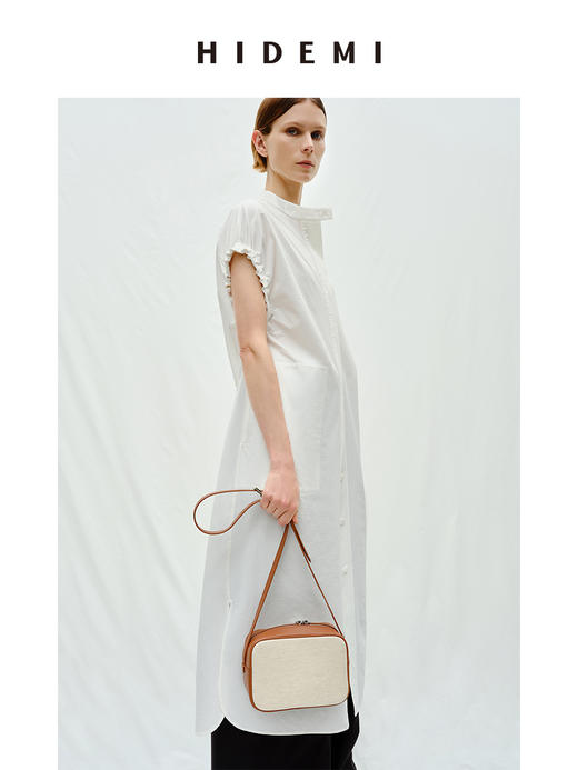 HIDEMI度假系列花苞袖极简廓形口袋衬衫连衣裙 商品图5