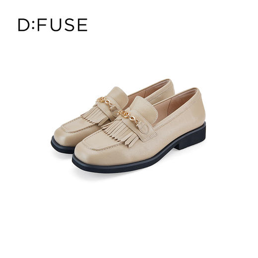 DFuse迪芙斯秋季新款牛皮方头流苏乐福鞋平底单鞋DF33112008 商品图2