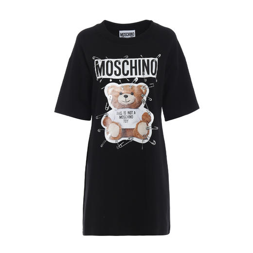 【一】MOSCHINO COUTURE 莫斯奇诺 女士棉质小熊徽标印花圆领短袖T恤裙 黑色 0444 5526 1555 商品图0