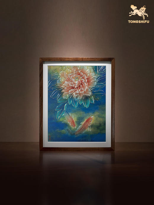 铜师傅 手工錾刻 铜雕画 《牡丹锦鲤（桌面）》书房办公室装饰画 商品图0