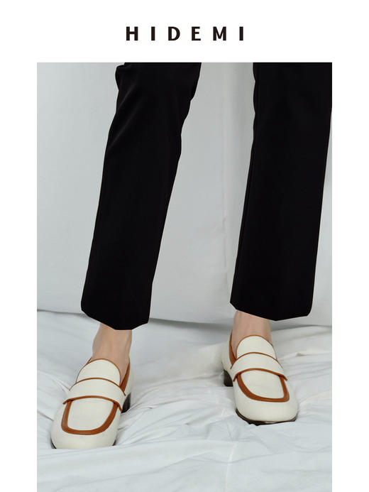 HIDEMI 度假系列帆布拼皮乐福平底鞋 商品图4