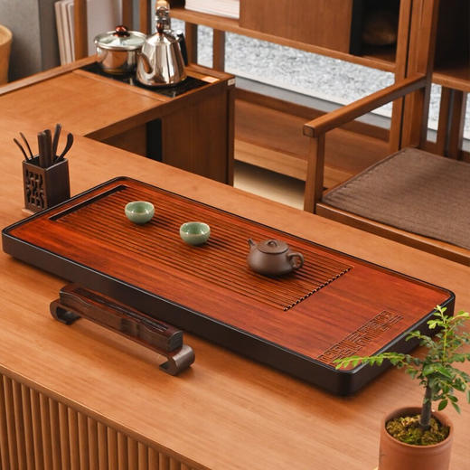 祥福行远茶盘 中式家用办公室小型托盘武夷楠竹直排式茶托简约茶台新款茶具茶盘 商品图3