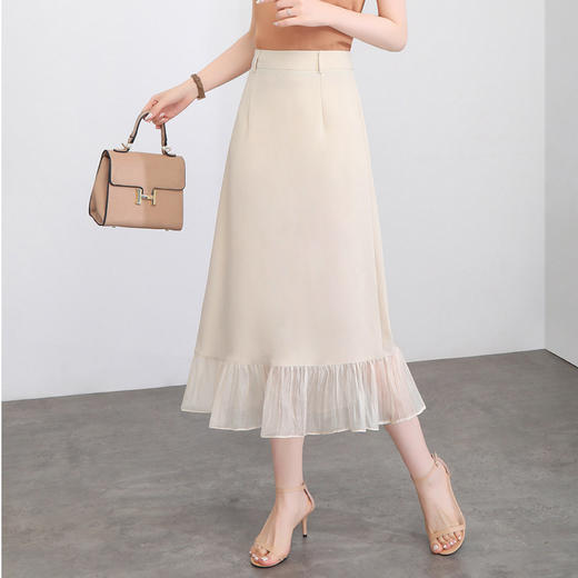 修身气质，夏款过膝长款雪纺荷叶边拼接时尚鱼尾裙高腰半身裙MYX-8885 商品图2