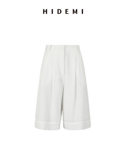 HIDEMI度假系列白色艺术感水洗亚麻阔型慵懒伞状三件套 衬衫/半身裙/中短裤 商品图13