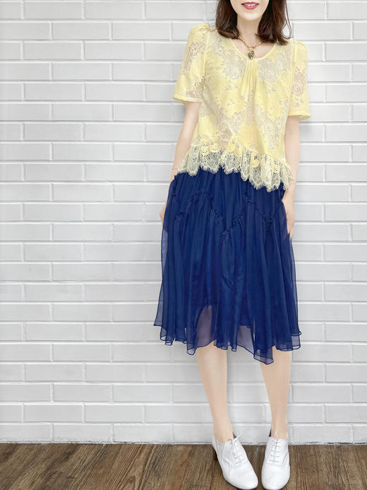 TYNVIE 荷叶装饰短袖圆领上衣 - 黄色 商品图3