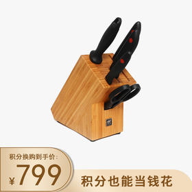 积分换购 | 预售 | 双立人 TWINPoint插刀架六件套(中片刀、多用刀 磨刀棒、剪刀 蔬菜刀、竹制插刀架） [福利品]