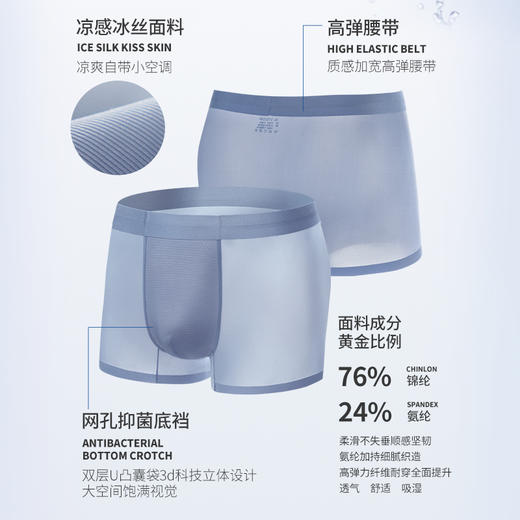 超薄平角冰丝男内裤，柔滑轻薄、透气抗菌、0束缚感 商品图8
