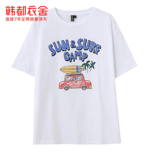 韩都衣舍卡通印花短袖T恤女2023夏装日系古着宽松短袖上衣DX0045 商品图4