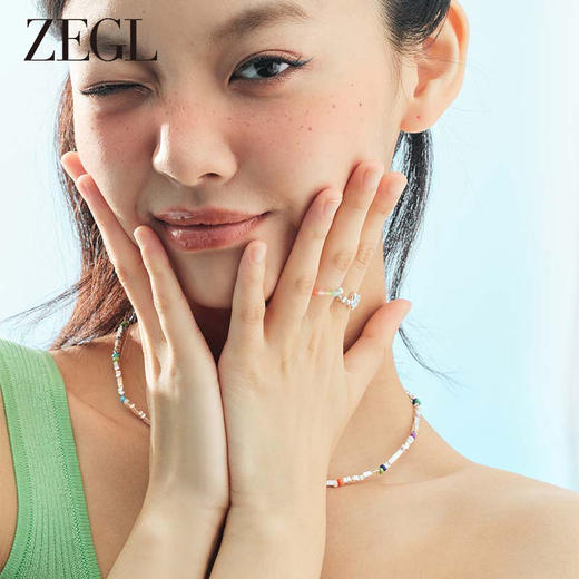 ZEGL设计师多巴胺小彩串淡水珍珠戒指女生彩色串珠碎银子食指戒子 商品图2