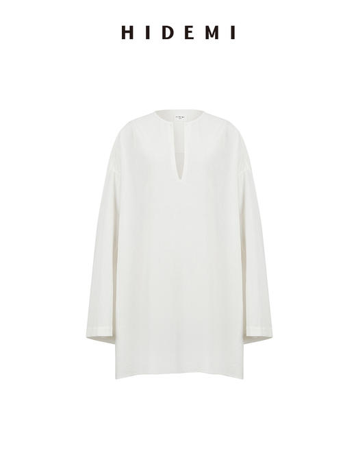 HIDEMI度假系列白色艺术感水洗亚麻阔型慵懒伞状三件套 衬衫/半身裙/中短裤 商品图11