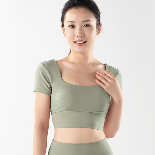 【限时秒】YOGACODE火树银花/镂空美背前胸打褶可拆卸胸垫瑜伽短袖YCDS498 商品图3