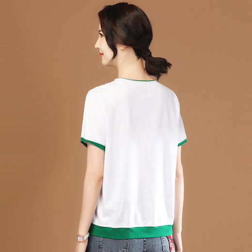 撞色圆领复古印花T恤女，夏装新款宽松显瘦百搭体恤薄GYM-KN0532 商品图2