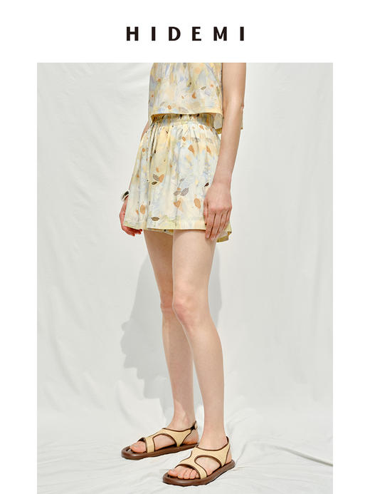 HIDEMI度假系列“夏日捕梦”艺术感手绘印花压褶套装 短袖衬衫/背心/百褶裙/短裤 商品图2