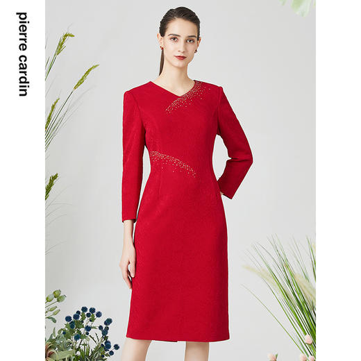 皮尔卡丹女装简约淑女修身华丽通勤长袖气质连衣裙P3114E3079T0 商品图1