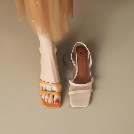 时尚法式气质简约，杏色方头露趾细跟高跟罗马鞋NX-m1563 商品图1