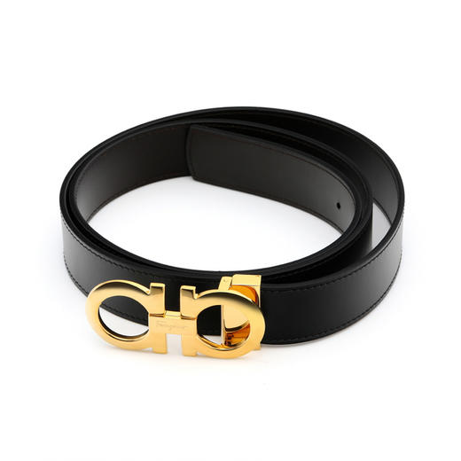 SALVATORE FERRAGAMO 男士黑色时尚金扣皮革腰带 67-5542-586940 商品图1