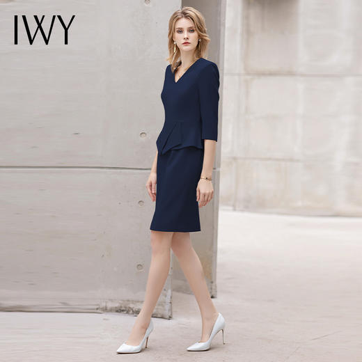 IWY/夏季新款工装连衣裙女藏青色短袖修身显瘦售楼部前台接待Q13213 商品图2