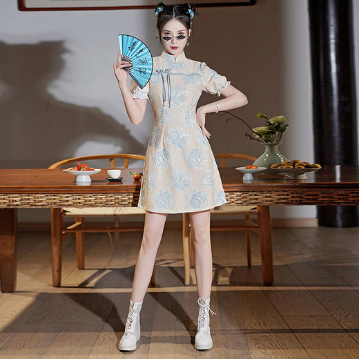 【服装鞋包】夏新款日常可穿赫本风连衣裙国风新中式改良短袖蕾丝旗袍 商品图3