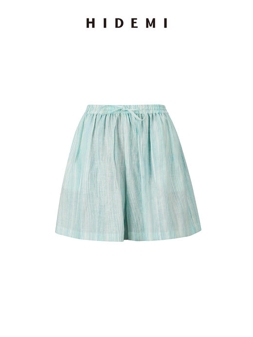 HIDEMI度假系列薄荷绿条纹亚麻纽结设计感套装 背心/短裤/长裤 商品图8