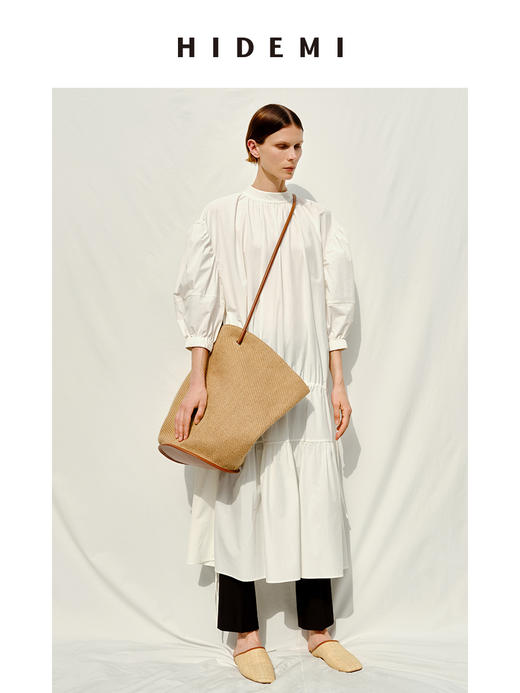 HIDEMI 度假系列草编织拼皮可调节肩带背包 商品图9