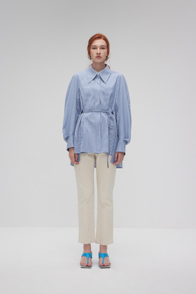 香蕉袖条纹宽松衬衫