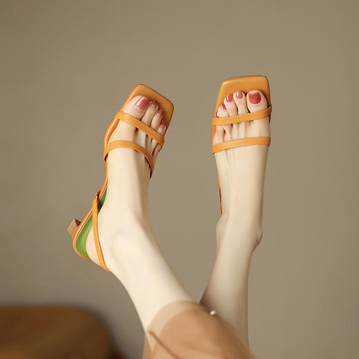 时尚法式气质简约，杏色方头露趾细跟高跟罗马鞋NX-m1563 商品图2