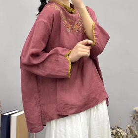 夏季富婆女洋气高端苎麻小众棉麻女装刺绣苎麻上衣