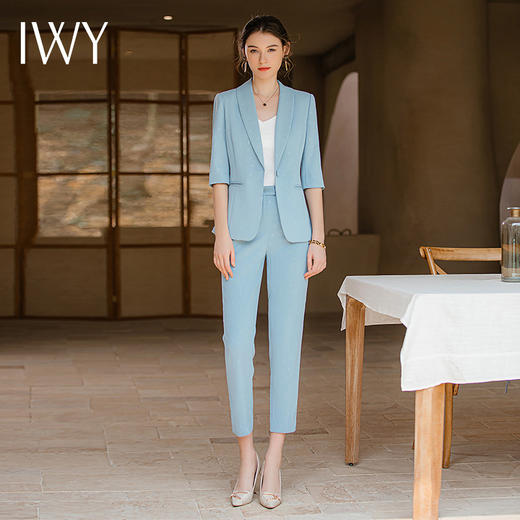IWY/蓝色西装套装女夏季新款高端时尚主持人正装美业职业装气质女神范CP1792 商品图3