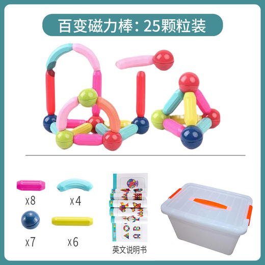 【百变磁力棒！培养宝宝的创造力】儿童百变磁力棒套装，开启宝贝创造力，ABS安全材质，防水不掉色，多种造型随意搭，光滑无味放心玩，磁力积木大颗粒，磁铁智力玩具拼装早教益智 商品图5