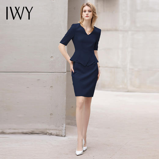 IWY/夏季新款工装连衣裙女藏青色短袖修身显瘦售楼部前台接待Q13213 商品图0