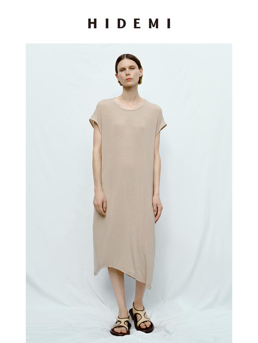HIDEMI 度假系列极简圆领廓形云朵薄针织T恤连衣裙 商品图1