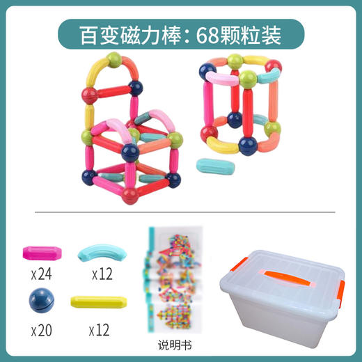 【百变磁力棒！培养宝宝的创造力】儿童百变磁力棒套装，开启宝贝创造力，ABS安全材质，防水不掉色，多种造型随意搭，光滑无味放心玩，磁力积木大颗粒，磁铁智力玩具拼装早教益智 商品图12
