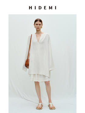 HIDEMI度假系列白色艺术感水洗亚麻阔型慵懒伞状三件套 衬衫/半身裙/中短裤